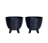Planters Pride 2-Pack Futura 24cm Ribbed Plant Pots, Anthracite | 5L Raised Flower Bowls on Legs Plastic Outdoor/Indoor Planters, Houseplant Pots | Weather-Resistant 20cm Tall Decorative Planters