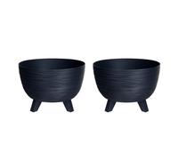 Planters Pride 2-Pack Futura 40cm Ribbed Plant Pots, Anthracite | 26L Raised Flower Bowls on Legs Plastic Outdoor/Indoor Planters, Houseplant Pots | Weather-Resistant 32cm Tall Decorative Planters