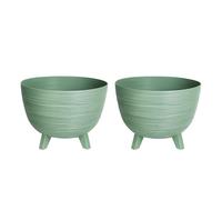 Planters Pride 2-Pack Futura 40cm Ribbed Plant Pots, Earth Green | 26L Raised Flower Bowls on Legs Plastic Outdoor/Indoor Planters, Houseplant Pots | Weather-Resistant 32cm Tall Decorative Planters