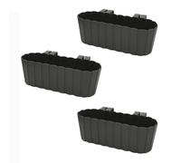 Planters Pride 3-Pack Urbo 38cm Recycled Plastic Window Flower Boxes, Grey | 5L Hanging Balcony Trough Planters with Hooks, Garden/Houseplant Pots | Indoor/Outdoor Weatherproof Fence Railing Planters