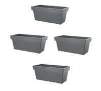 Planters Pride 4-Pack Fresto 58cm Rectangular Plastic Planters, Stone Grey | 26L Large Patio Pots, Outdoor Trough Planters for Balcony/Terrace | Indoor Houseplant Pots for Succulents, Herbs & Flowers