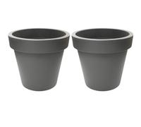Planters Pride Aura 2-Pack 39cm Large Round Plastic Plant Pots, Stone Grey | 27L Weather-Resistant Balcony & Patio Planters/Houseplant Pots for Aloe Vera | Indoor/Outdoor Flower Pots for Spider Plants