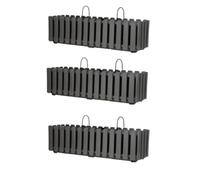 Planters Pride Flo 3-Pack Large 58cm Hanging Self-Watering Pots, Stone Grey | Plastic Fence & Balcony Troughs with Plant Watering Indicator | Herb Garden Flower Boxes Rectangular Outdoor Wall Planters
