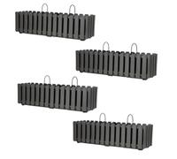 Planters Pride Flo 4-Pack Large 58cm Hanging Self-Watering Pots, Stone Grey | Plastic Fence & Balcony Troughs with Plant Watering Indicator | Herb Garden Flower Boxes Rectangular Outdoor Wall Planters