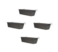Planters Pride Ovaho 4-Pack of 60cm Hanging Plastic Troughs, Stone Grey | 26L Railing Planters with Hooks & Water Reserve | Self-Watering Fence Pots with Removable Saucer | Over-Fence Balcony Planters