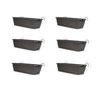 Planters Pride Ovaho 6-Pack of 60cm Hanging Plastic Troughs, Stone Grey | 26L Railing Planters with Hooks & Water Reserve | Self-Watering Fence Pots with Removable Saucer | Over-Fence Balcony Planters