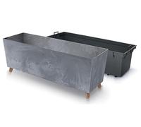 Planters Pride Quadro 77cm Raised Rectangular Planter on Legs, Concrete | Self-Watering 27L Recycled Plastic Plant Trough with Insert | Outdoor/Indoor Large Beton-Effect Low-Profile Planter Box