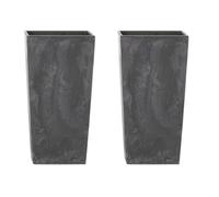 Planters Pride Tallo 2-Pack 51cm Tall Square Plastic Planters with Insert, Anthracite | 11/26.6L Self-Watering Large Patio Pots Outdoor/Indoor | Beton-Effect Flared Balcony Planters, House Plant Pots