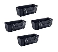 Planters Pride Windo 4-Pack 50cm Plastic Rectangle Window Plant Pots, Anthracite | 12L Self-Watering Balcony Planters with Water Reservoir & Hooks | Rattan-Effect Wall-Mounted Outdoor Fence Planters