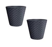 Planters Pride Wovo 2-Pack 48cm Round Plastic Planters, Anthracite | 45cm Tall Decorative Indoor Houseplant Pots, Outdoor Garden Flower Pots | 52L Weave-Effect Balcony Planters for Flowers & Herbs