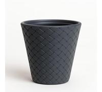 Planters Pride Wovo 48cm Round Plastic Planter, Anthracite | 45cm Tall Decorative Indoor Houseplant Pot, Outdoor Garden Flower Pot | 52L Weave-Effect Balcony Planter for Flowers, Herbs & Shrubs