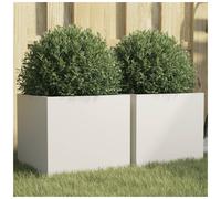 Planters White Galvanised Steel 32x30x29cm Modern Weather-Resistant Outdoor Set