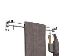 Plantex Anti Rust 304 Grade Stainless Steel Folding Towel Rod with Hooks/Towel Rack for Bathroom/Towel Bar/Hanger/Stand/Bathroom Accessories - (24 Inch-Chrome), Silver