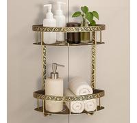 Plantex Antique Double Tier Aluminum Wall Shelf for Bathroom/Kitchen (Brass)