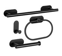 Plantex Bathroom Combo/Stainless Steel Self Adhesive 16 Inch Towel Holder/Paper Holder/Robe Hook/Napkin Holder for Bathroom/Bathroom Accessories - Pack of 1 (4 Pcs Set - Black)