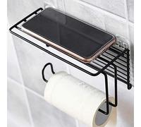Plantex Magic Sticker GI Napkin and Toilet Paper Holder/Tissue Roll Hanger with Mobile Phone Stand for Toilet and Bathroom (Black-Pack of 1)
