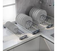 Plantex Stainless Steel Saucer/Stand Thali Stand/Plate Rack-Stand/Dish Rack/Plate Fixer for Modular Kitchen/Tandem Box Accessories - Set of 3 (Chrome)