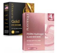 PLANTIFIQUE 24K Gold Eye Patches 30pk & Collagen Face Mask 4pk | Cooling Eye Masks for Puffy Eyes and Dark Circles & Overnight Hydrogel Mask - Hydrating and Soothing with Centella Asiatica