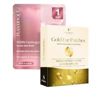 PLANTIFIQUE 24K Gold Eye Patches 5pk & Collagen Face Mask 1pk | Cooling Eye Masks for Dark Circles and Puffy Eyes & Overnight Hydrogel Mask