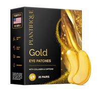 PLANTIFIQUE 24K Gold Under Eye Patches, 20 Pairs, Dermatologically Tested | Cooling Eye Masks for Puffy Eyes & Dark Circles with Caffeine, Collagen & Hyaluronic Acid