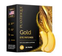 PLANTIFIQUE 24K Gold Under Eye Patches, 30 Pairs, Dermatologically Tested | Cooling Eye Masks for Puffy Eyes & Dark Circles with Caffeine, Collagen & Hyaluronic Acid