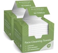 PLANTIFIQUE Disposable Face Towels XL 25x30cm, Makeup Remover Wipe, 100 Ct | 100% Biodegradable Viscose, Facial Towelettes for Women Skin Care, Disposablle Face Cloths