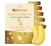 PLANTIFIQUE Gold Eye Patches for Puffy Eyes and Dark Circles 5 Pairs Under Eye Masks for Dark Circles and Puffiness Eye Gels with Collagen & Caffeine Eye Patches Gold Eye Mask Skincare