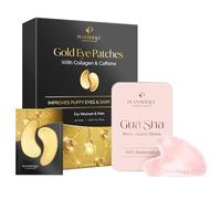 Plantifique Gua Sha Rose Quartz Tool - Anti-Aging & Skincare Routine & 20 Pairs Gold Under Eye Patches for Dark Circles and Puffy Eyes and Bags