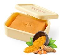 PLANTIFIQUE Kojic Acid Soap for Hyperpigmentation with Travel Silicone Case - 1 Turmeric Soap Bar with Hyaluronic Acid, Collagen, Vitamin C - Vegan Skincare for Radiant Skin - 80 g