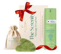 PLANTIFIQUE Massage Ritual Set: Premium Certified Jade Gua Sha + Jojoba Oil & AHA Serum Skin Care Set, Birthday Gifts for Women, Teens, Mom, Brides