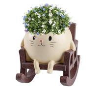 Planting pot with a rocking face, decorative vase made of synthetic resin | Flower pot in the style of a cute cat rocking chair, artistic sculpture, planter for, ing