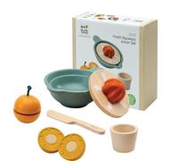 PlanToys® Wooden Fresh Squeeze Juicer Set | Montessori Pretend Play Juicing Activity for Cutting, Squeezing & Serving | Fine Motor Skills, Social Interaction & Eco Friendly Play Food Toy