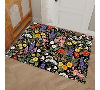 Plants And Flowers Area Rug - 50 x 80 cm Poppy Wildflower Leaves Entryway Rug Non Slip Kitchen Mat, Stain Resistance Indoor Modern Floor Soft Throw Carpet for Front Door Bathroom Sink Bedroom