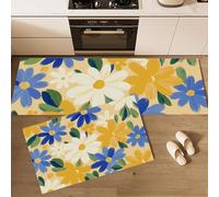 Plants And Flowers Kitchen Rugs Sets Of 2 Washable Non Slip Mustard Yellow Kitchen Mats 2 Piece Set Hand-Drawn Daisy Illustrations Kitchens Runner Rugs Carpets For Hallway Dark Grey(50×80Cm+50×120Cm)