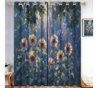 Plants And Flowers Sunflowers In The Light And Shadow Forest Thermal Blockout Curtains with Eyelet Top - 66"W x 54"L - Energy Saving & Noise Reducing Curtains for Living Room & Bedroom - Yellow