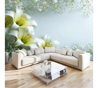 Plants Baby's Breath Lilies Wall Mural Photo Wallpaper 350 x 256 cm Non-Woven Mural Wallpaper - Living Room Bedroom Kids Room TV Sofa Background Family Wall Decor, Pale Green