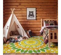 Plants Daisies Flowers Leaves Ultra Soft Carpet, Vintage Illustration Yellow Green Non Slip High Traffic Non-Shedding Machine Washable Rugs, for Bedroom Living Room, 60 x 110 cm