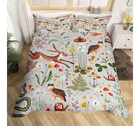 Plants Duvet Cover Set Double Size, Botanical Flower Leaves Bedding Set 3pcs for Kids Boy Girls Bedroom Decor, Owl Rabbit Squirrel Comforter Cover Soft Polyester Quilt Cover with 2 Pillowcases