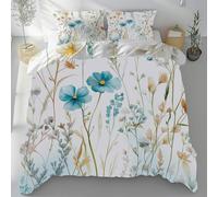 Plants Floral And Weeds Double Duvet Set - Soft Cosy & Comfortable Delicate Touch - Painted Floral Leaves 3Pcs Reversible Bedding Bed Set with Zipper Closure Quilt Cover 180x200cm + 2 Pillowcase
