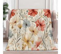 Plants Flowers Beauty Printed Flannel Fleece Throw Blanket, King size Super Soft Flannel Lightweight Fluffy Plush Fuzzy Bed Blanket for Bedding Sofa and Travel, Cream