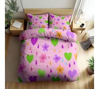 Plants Flowers Heart Shaped Raindrops Duvet Cover Set Super King Size, Soft Brushed Microfiber Reversible Pink Bedding Set with Zipper Closure & 4 Corner Ties, Non-Iron Breathable Quilt Cover