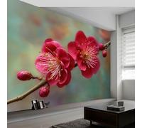 Plants Flowers Red Plum Blossom Branches Wallpaper Mural 300 x 210 cm Home DIY Decoration Wall Covering, Non-Woven Panoramic Poster Nature Photography wall Mural for Bedroom Living Room Dorm Decor