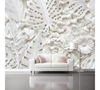 Plants & Flowers Wall Mural Wallpaper, Minimalist Monstera Leaves Botanicals Design, White Theme Photo Wallpaper, 99" x 69"/250 x 175 cm(WxH), Decorative Modern Wall Mural for Bedroom and Living Room