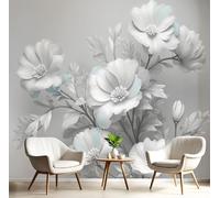 Plants Flowers Wallpaper for Living Room, Non-Woven Plants Illustrations Murals Wall Papers, Grey Panoramic Photo Wallpaper, for Kitchen Bedroom TV Backdrop Office Kids Room 200 x 140 cm