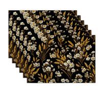 Plants Flowers Wheat Ears Placemats Washable Set Of 6, 30 X 45 Cm Fabric Table Placemats, Watercolor Realism Cotton Linen Heat Resistant Place Mats For Table, Kitchen, Dinning (White Gold)