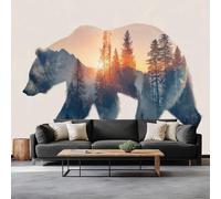 Plants Forest Brown Bear Wallpaper Mural, Non-Woven White Print Panoramic Photo Wallpaper for Living Room Bedroom Home Poster Decoration - Not Peel and Stick Mural W250 x H175 cm