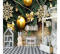 Plants Green Leaves Gold Snowflakes Hanging Balls Creativity 3D Wallpaper Luxury Home Dining Decor Paste Sofa Living Room The Wall for Bedroom Mural-350cm×256cm