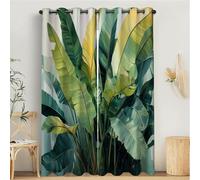 Plants Illustration Curtains, Banana Leaves 3D Print Pattern Eyelet Thermal Insulated Room Darkening Blackout Window Drapes, for Bedroom Kids Nursery 2 Panels W 66" x L 72", Emerald Green
