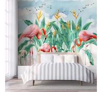 Plants Leaves Flowers Animals Flamingos 3D Wallpaper Textured Silk Easy Install Living Room Sofa Bedroom Dining Room Home Decoration Wall-430cm×300cm