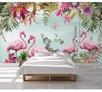Plants Leaves Flowers Animals Flamingos Modern 3D Wallpaper Premium Textured Silk Neutral Tones Material Ideal for Living Room Bedroom-200cm×140cm